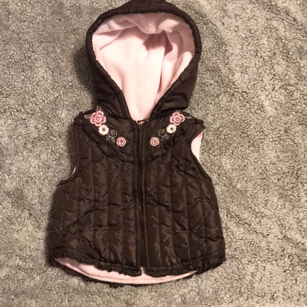 Brown And Pink Zip Hooded Vest Size 12m